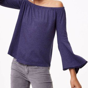 NWT LOFT Velvet Trim Off The Shoulder Bell Sleeve Top L